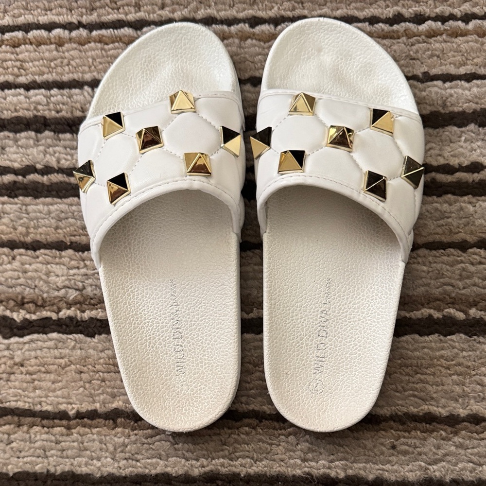 Wild Diva White Sandals with Gold Studs